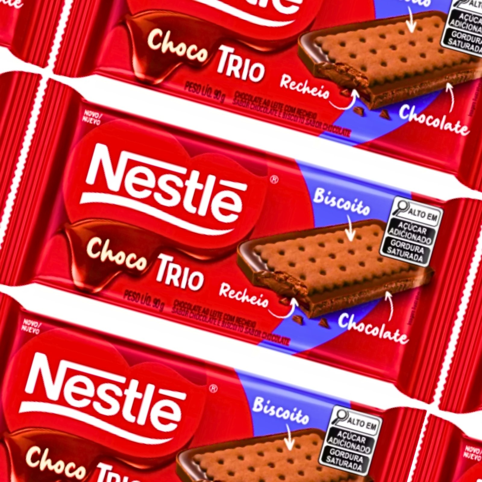 Barra Chocolate Choco Trio Biscoito NESTLÉ 1cx c/ 12un