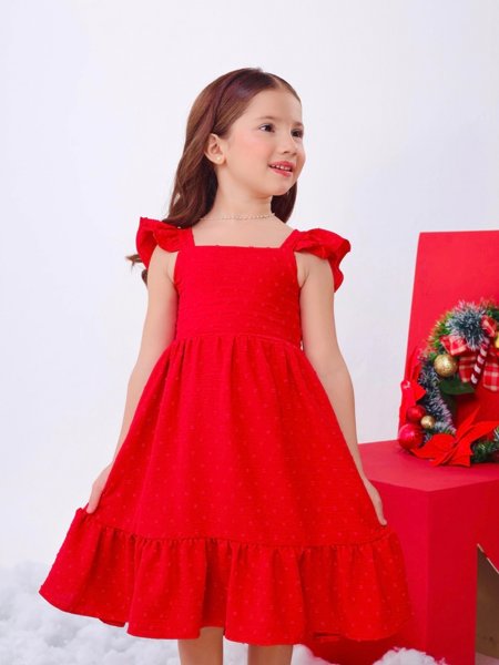 Natal Vestido Vermelho Infantil Simples Roupa Vermelha Vestido