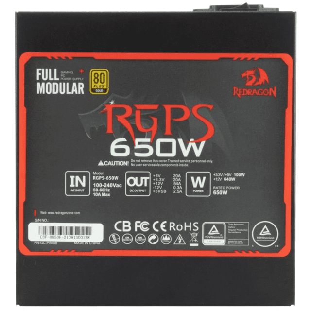 Fonte Redragon RGPS 650W 80 Plus Gold GC-PS008