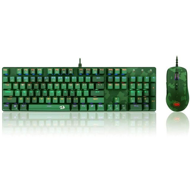 Kit Gamer Redragon S108 Light Green - Teclado Mecânico, Rainbow, Switch Outemu Blue, ANSI + Mouse RGB Camuflado - (S108)