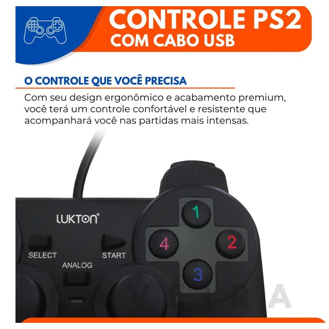 Controle Ps2 Lukton C/Fio Preto - Paralelo | CiaGames