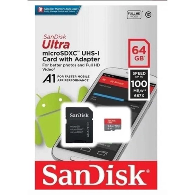 Memoria Micro SD 2x1 64Gb Classe 10 100Mbs Sandisk Ultra
