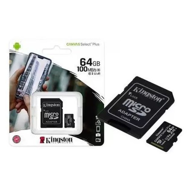 Cartão Micro SD Canvas Select Plus Kingston 64gb 100mb/s