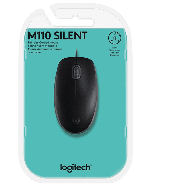 Mouse com fio USB Logitech M110 com Clique Silencioso, Design Ambidestro e Facilidade Plug and Play, Preto