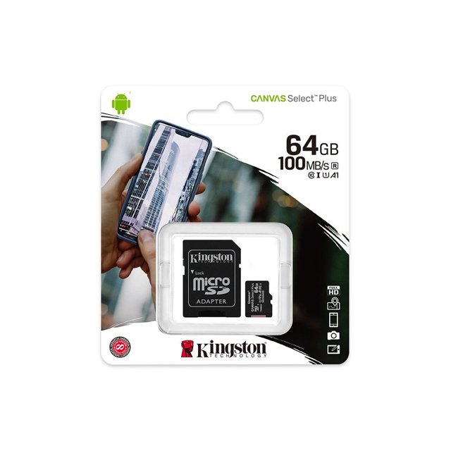 Cartão Micro SD Canvas Select Plus Kingston 64gb 100mb/s