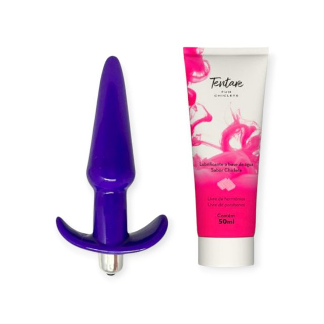 Kit Plug Anal com Vibração + Lubrificante Sabor Chiclete 50ml | Envio  Discreto