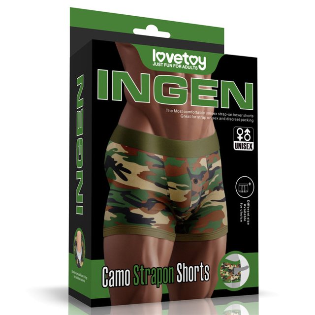 Cueca Boxer para Fixação De Packer Camo Strapon Shorts Verde Tam G - Lovetoy