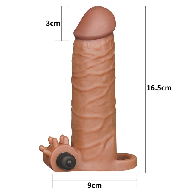 Capa Peniana Extensora com Anel para Escroto Add 2" Pleasure X Tender Vibrating Penis Sleeve Marrom - Lovetoy