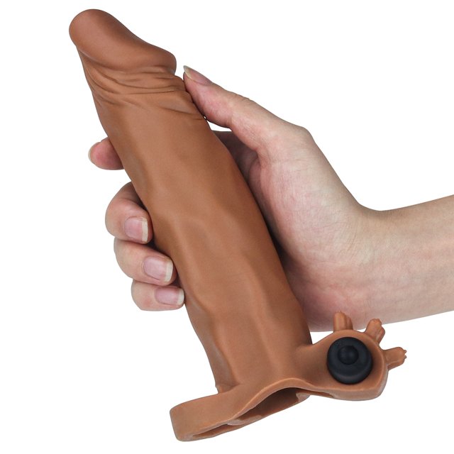 Capa Peniana Extensora com Anel para Escroto Add 2" Pleasure X Tender Vibrating Penis Sleeve Marrom - Lovetoy