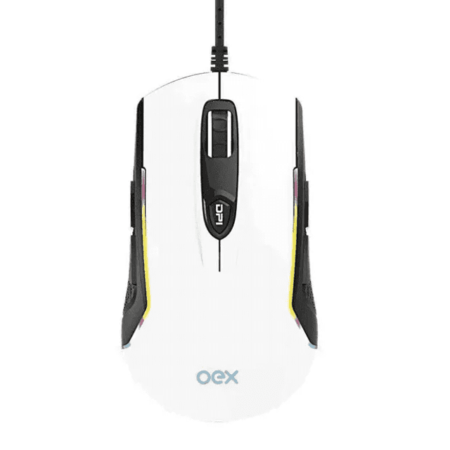 Mouse Oex, Arctic, 10000 DPI, 8 botões, USB, RGB, Branco, MS-316