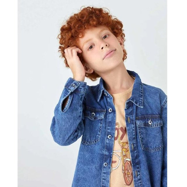 Camisa jeans store manga longa infantil