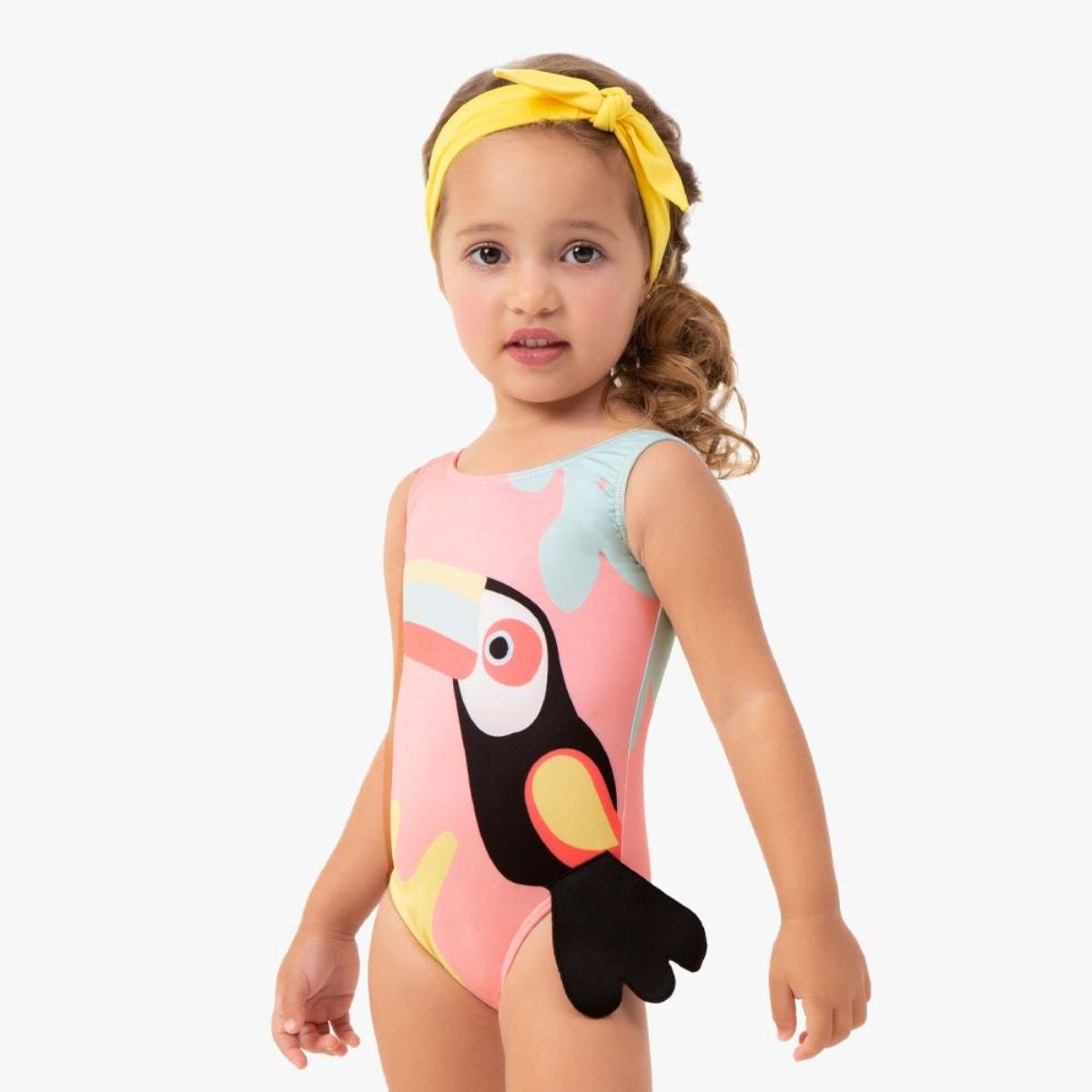 Girls Swan Side Ruffle One Piece Swimsuit