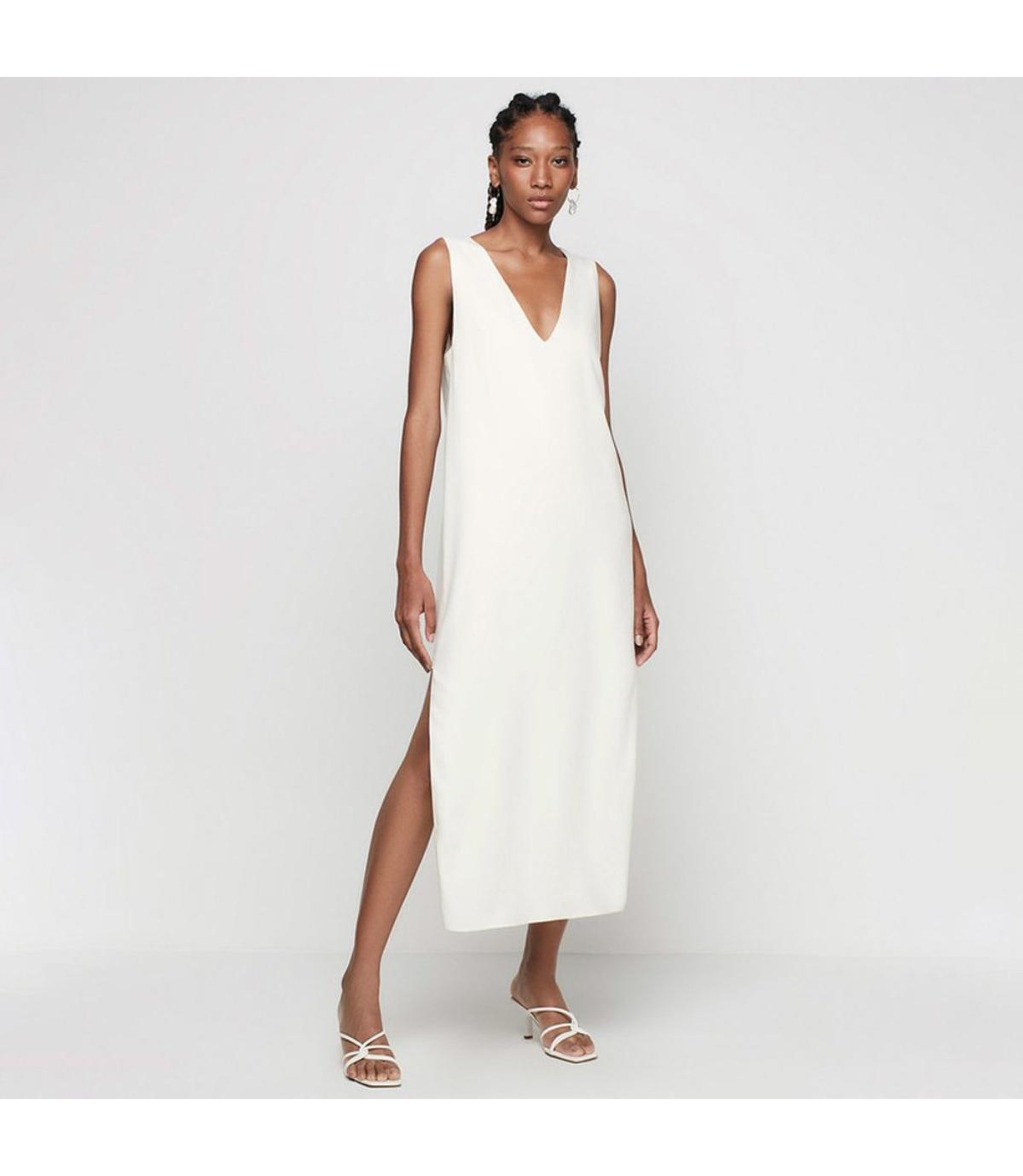 Vestido Midi Reto Decote V Dzarm Krause