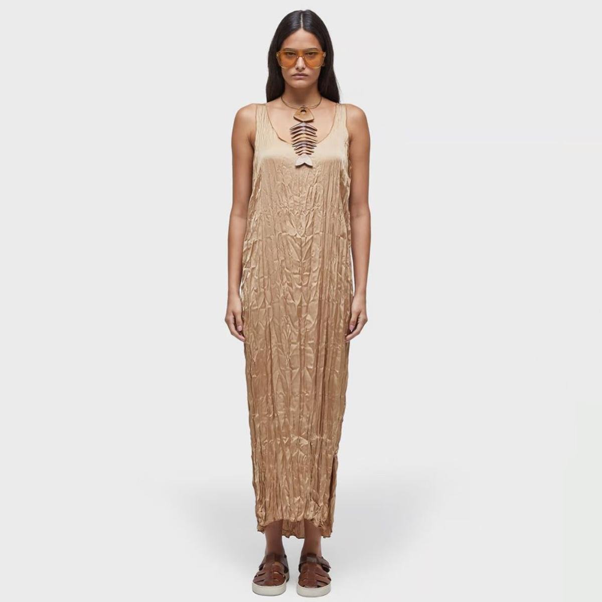 Vestido Zara Wrinkled Satin Effect Mujer Marrones De Vestido ZARA