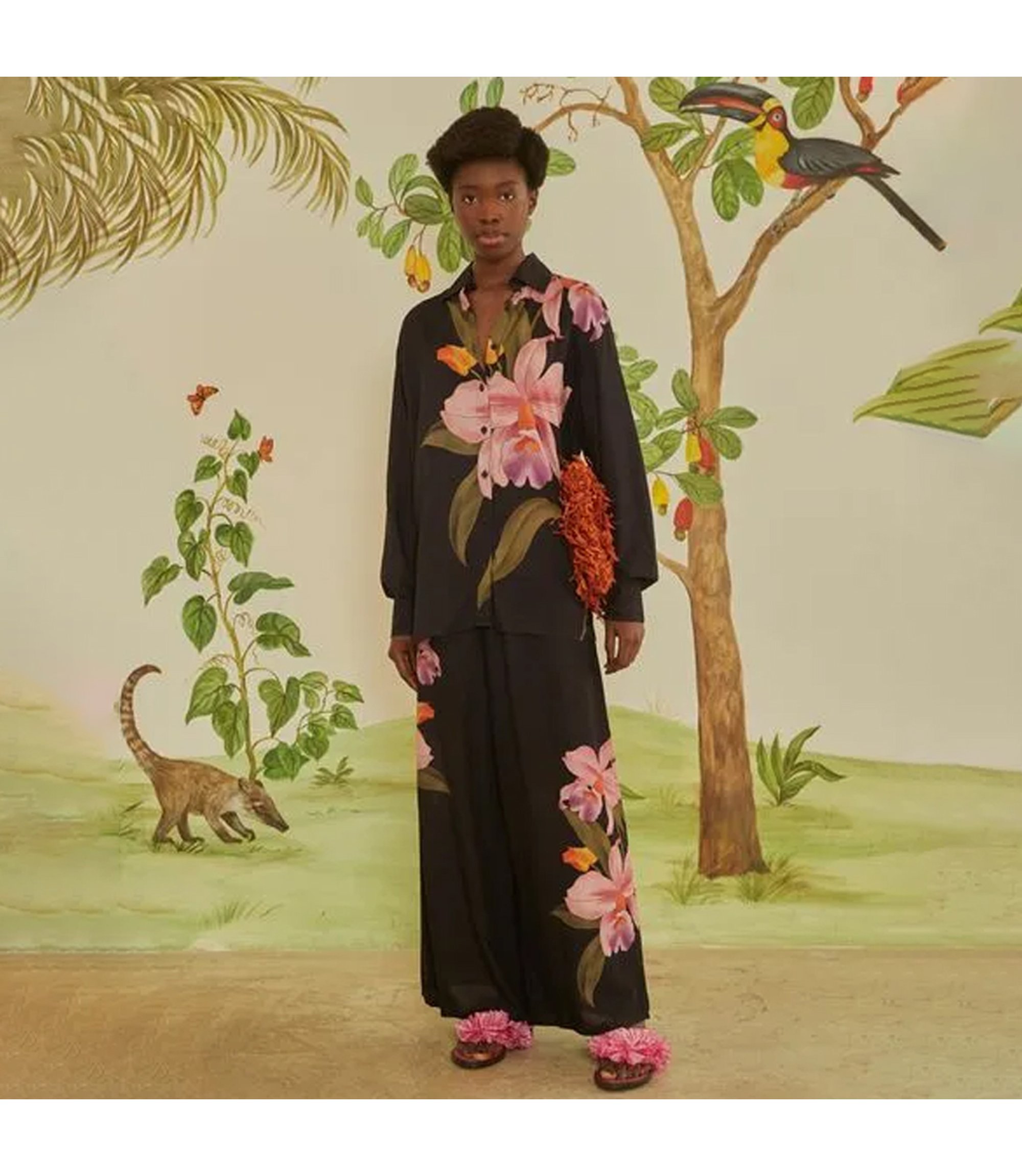 Camisa Manga Longa Estampada Orquídea Farm Krause