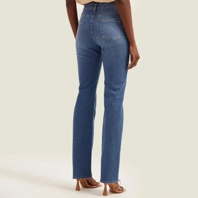 Calça jeans feminina hot sale cintura media reta