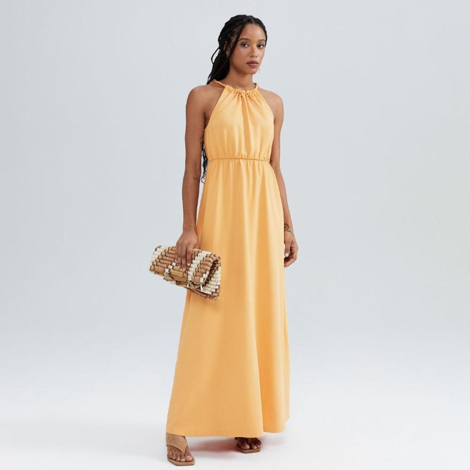 Vestido Longo Vestido Hering Malha Vestido Longo Decote Halterneck