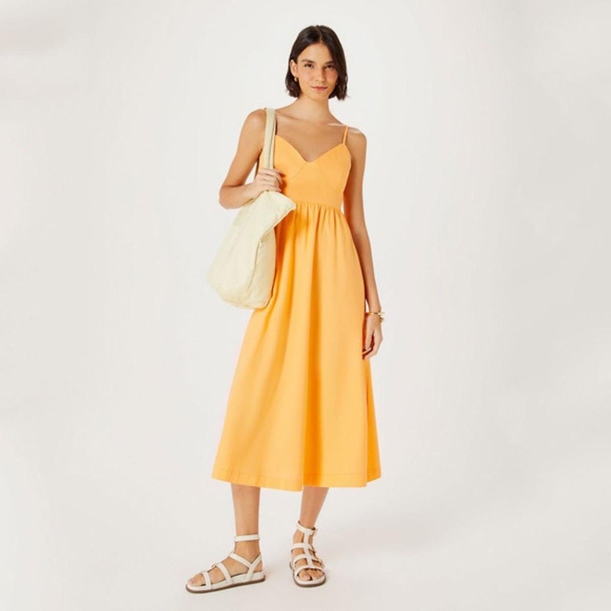 Tecido Viscose Vestido Longo Amarelo Hering Vestido Midi Godê