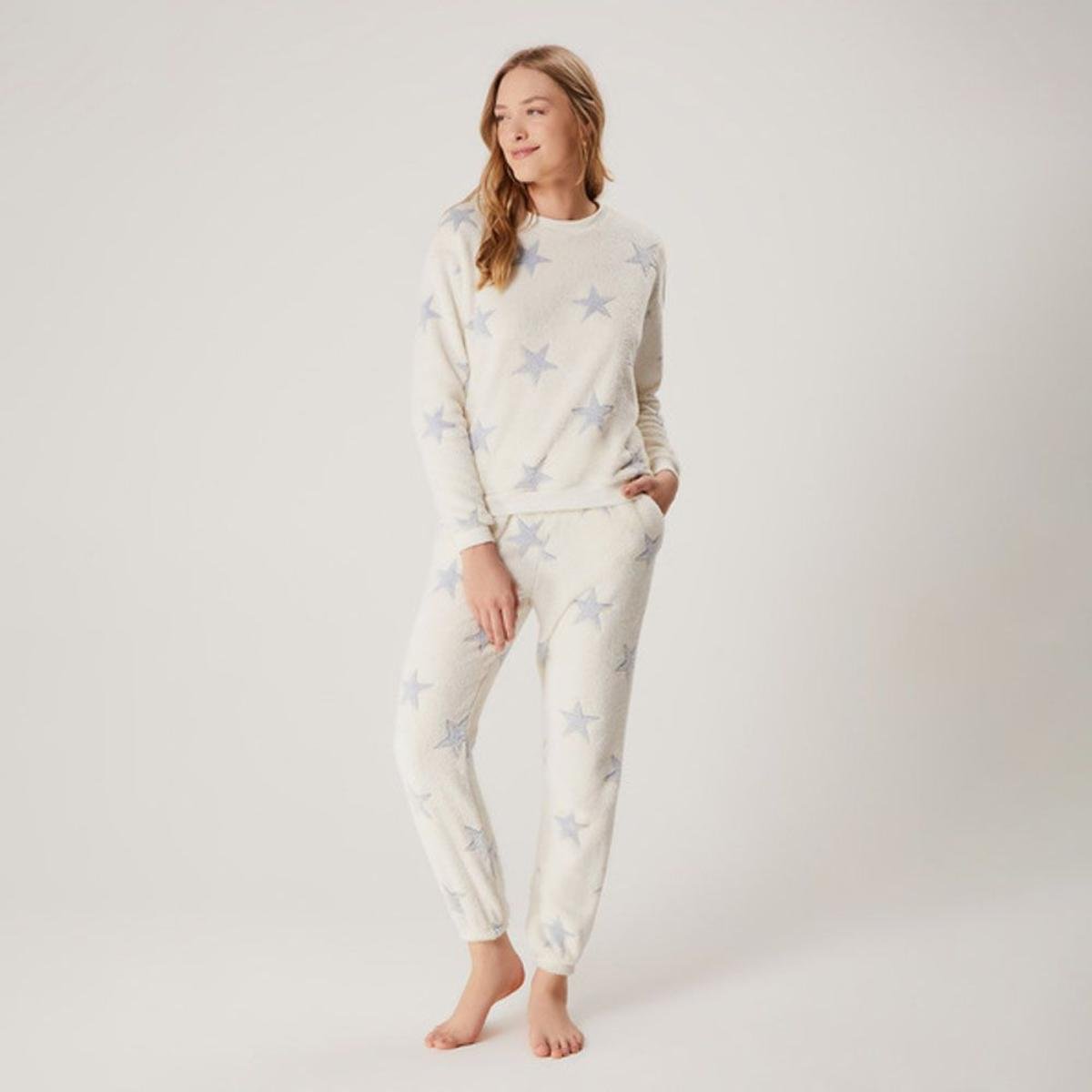 Pijama Longo Estampado Em Fleece Hering