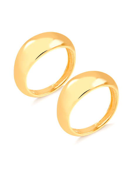 Duo de anéis com design abaulado liso folheado em ouro 18k