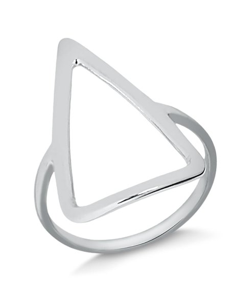 Anel com design triangular vazado folheado em ródio branco