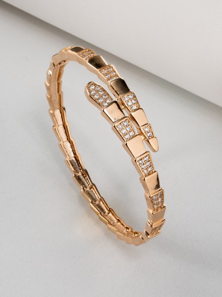 Bracelete Click de Cobra Liso e com Zircônias folheado em ouro 18k