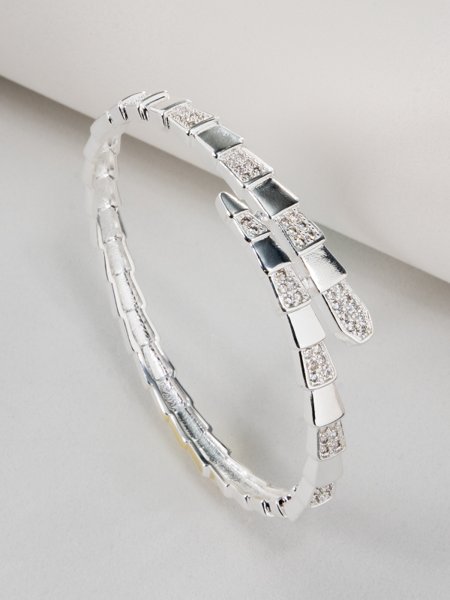 Bracelete Click de Cobra Liso e com Zircônias folheado em ródio branco