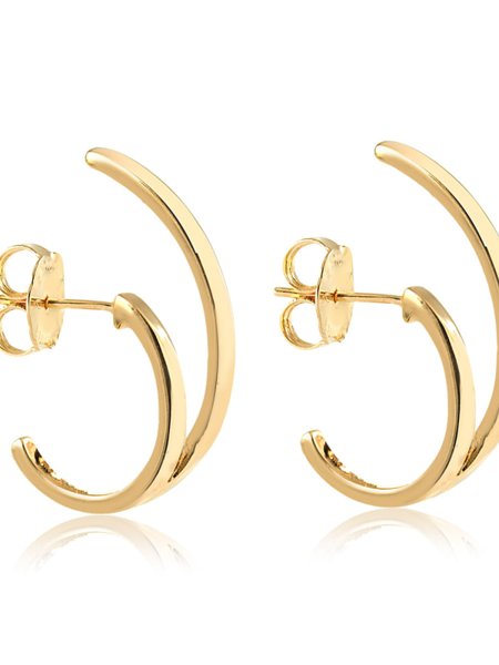 Brinco Ear Hook com Design Duplo Liso folheado em ouro 18k