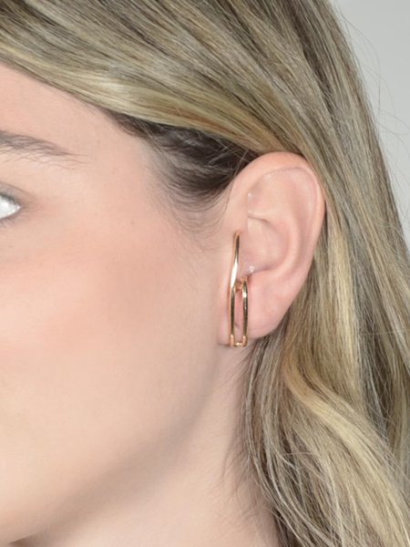 Brincos Ear Hook com Design Duplo Fino folheado em ouro 18k