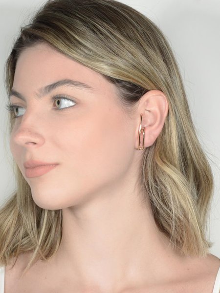 Brincos Ear Hook com Design Duplo Fino folheado em ouro 18k
