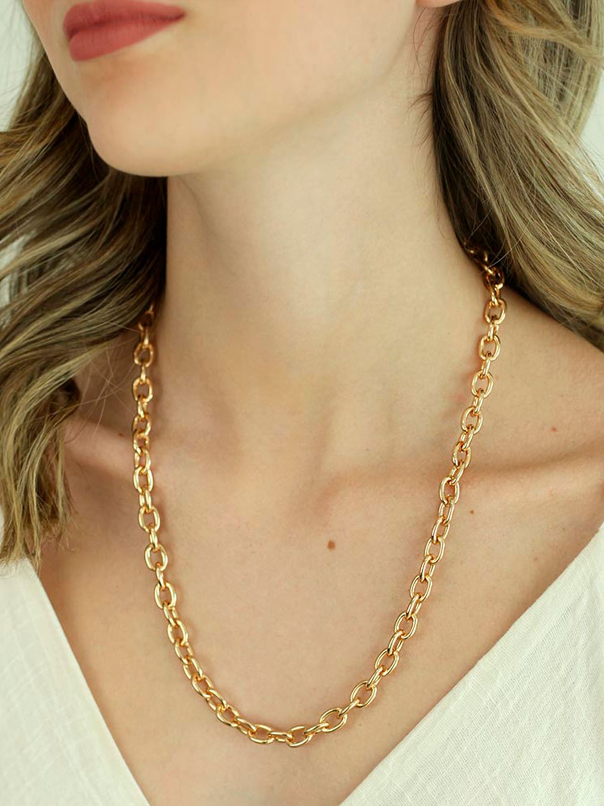 Colar com Elos Justos e Pequenos folheado em ouro 18k Francisca Joias