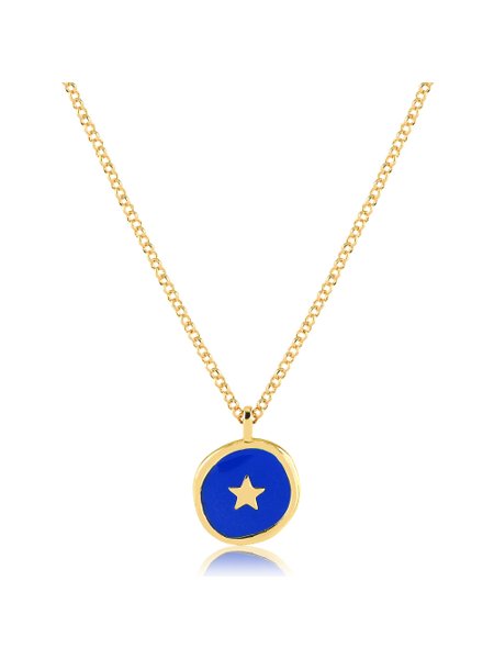 Colar de Elos Portugueses com Pingente Azul de Estrela folheado em ouro 18k