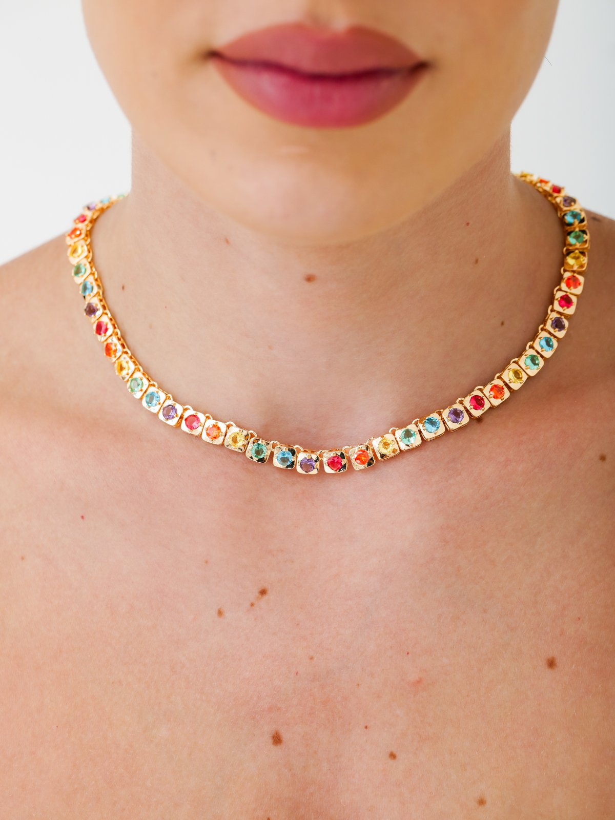 Colar Riviera com Base Quadrada Lisa e Zircônias Coloridas Redondas ...