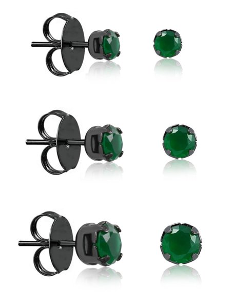 Kit de brincos redondos com zircônias verdes folheado em ródio negro