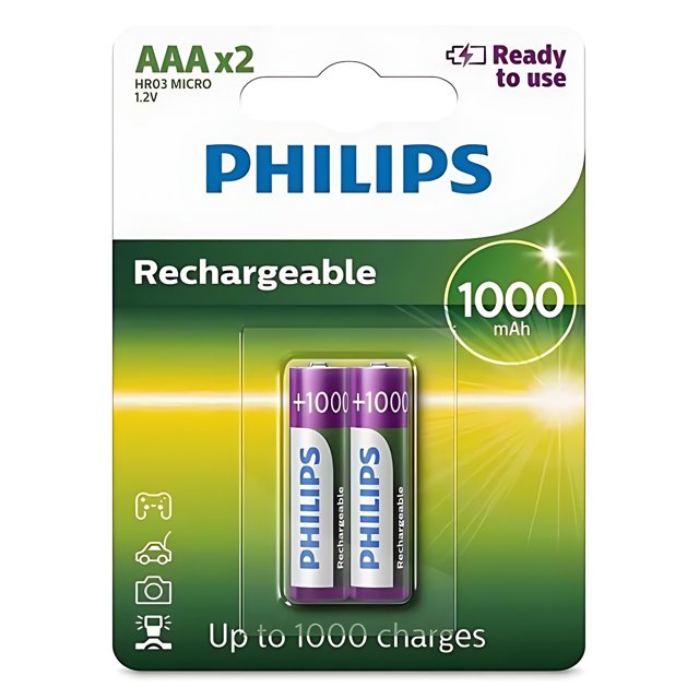 Pilha Recarregável 1.2V AAA 1000 Cartela 2 Unidades Philips