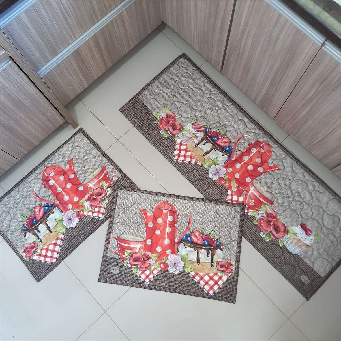 Jogo de Cozinha 3 peças Bule Vermelho Criare Enxovais