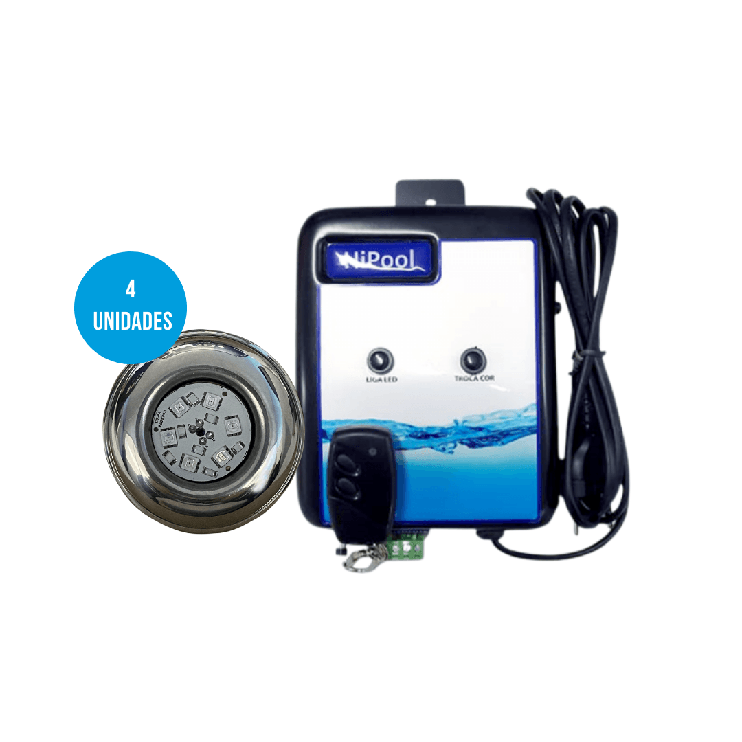 4 REFLETOR INOX RGB 9W ROSCA 1/2 + MICRO BOX HIPOOL 5A - ACQUALESTE ...