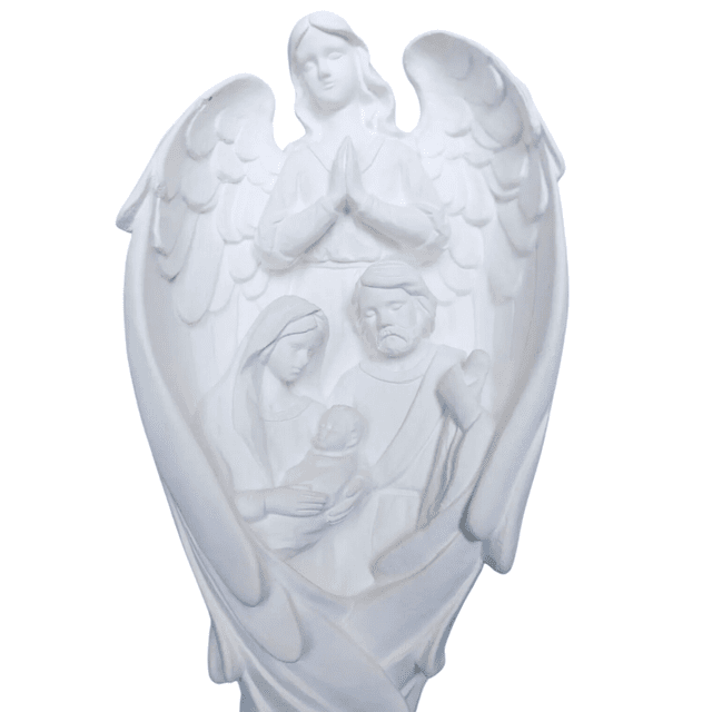 Sagrada Família com Anjo 30,5cm - Gesso Cru