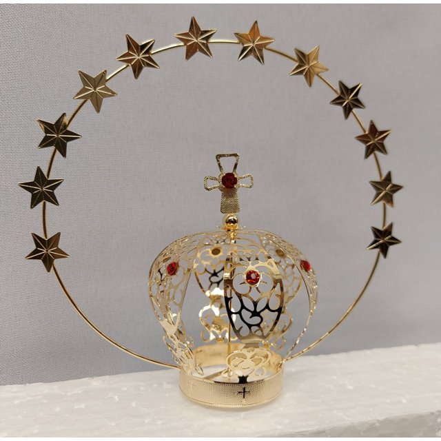 Coroa com esplendor em metal banhada a ouro CT8R com pedrinhas vermelha