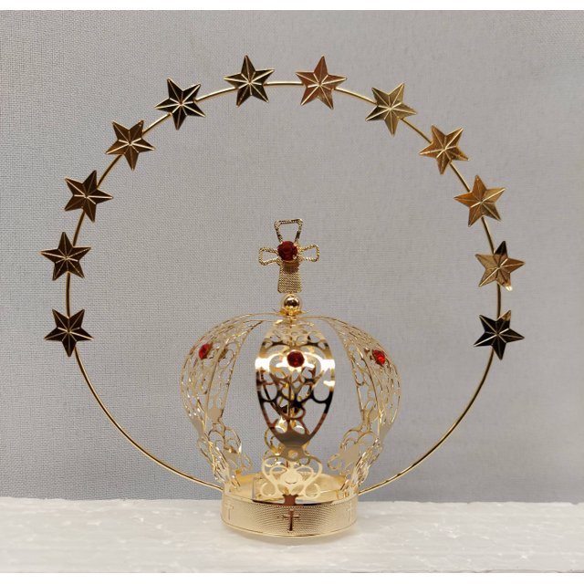 Coroa com esplendor em metal banhada a ouro CT8R com pedrinhas vermelha