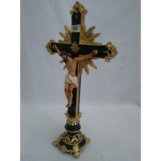 Crucifixo de Mesa Ornado - Cruz 40cm Cristo 15cm em Resina