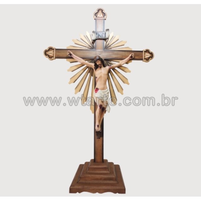 Crucifixo com base em Madeira e Resina importada 25 x 16 cm - Loja