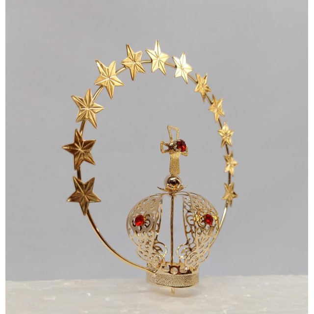 Coroa em metal banhada a ouro CT4R com pedrinhas vermelha