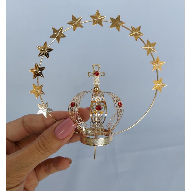 Coroa com esplendor em metal banhada a ouro CT6R com pedrinhas vermelha