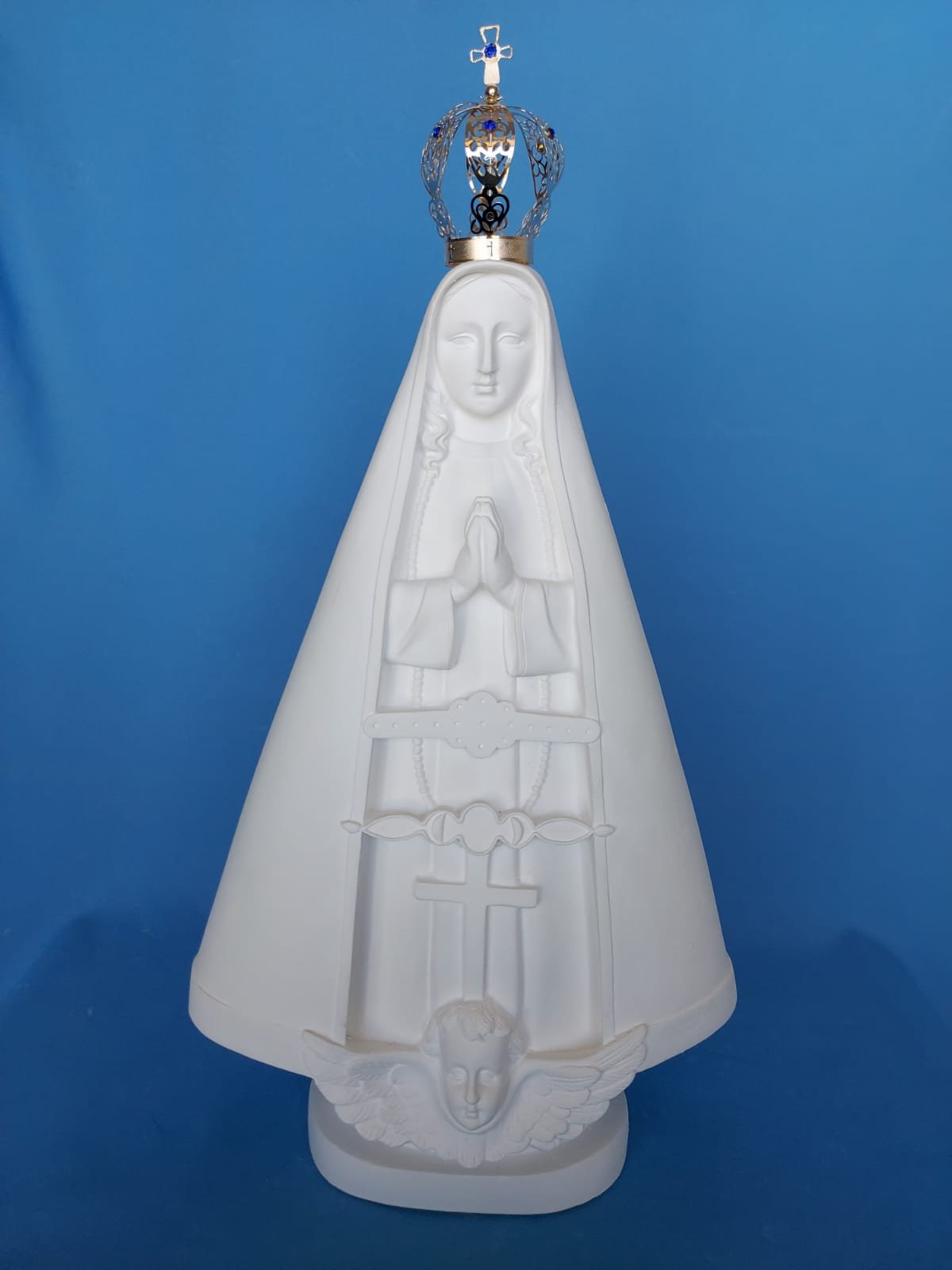 Nossa Senhora Aparecida 52cm (Manto Liso) com Coroa de Metal CT8 - Gesso Cru