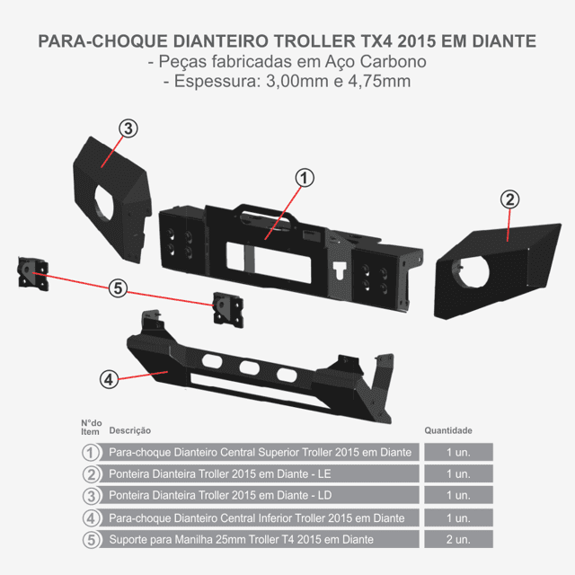 Para-choque Dianteiro Troller TX4 Completo - Modelo 2015 em Diante