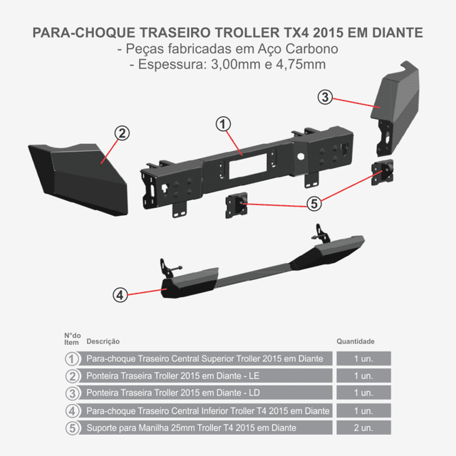 Para-choque Traseiro Troller TX4 Completo - Modelo 2015 em Diante