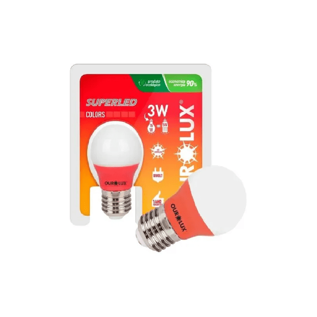 Lâmpada Bolinha Led 3W Luz Vermelha Ourolux Eletrisa