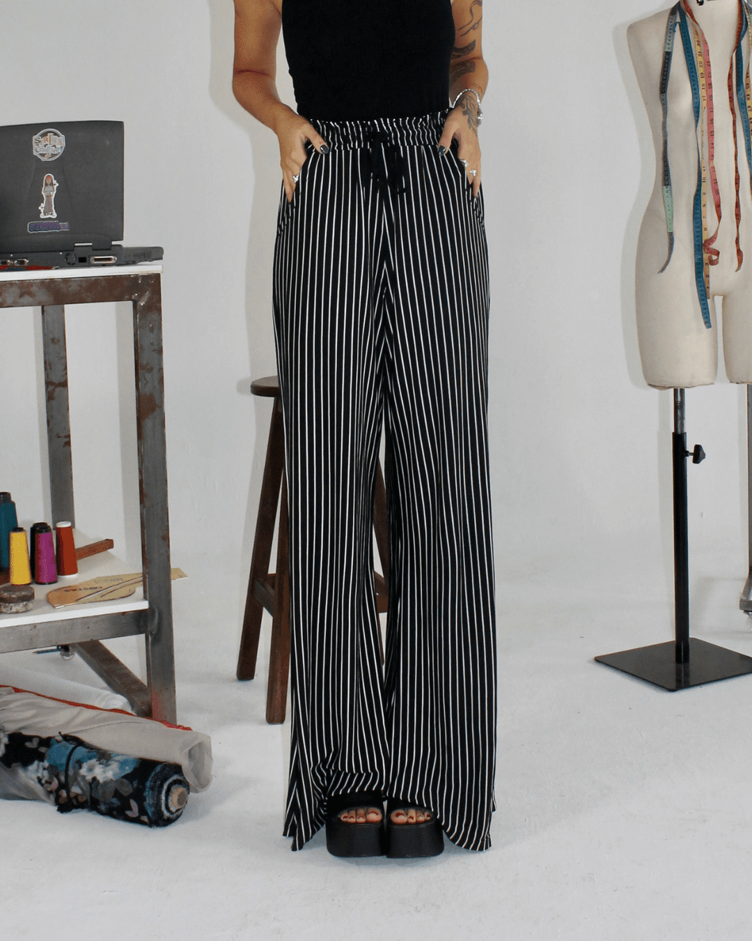 Calça Pantacourt Listrada Calca Listrada Feminina Calça Pantalona