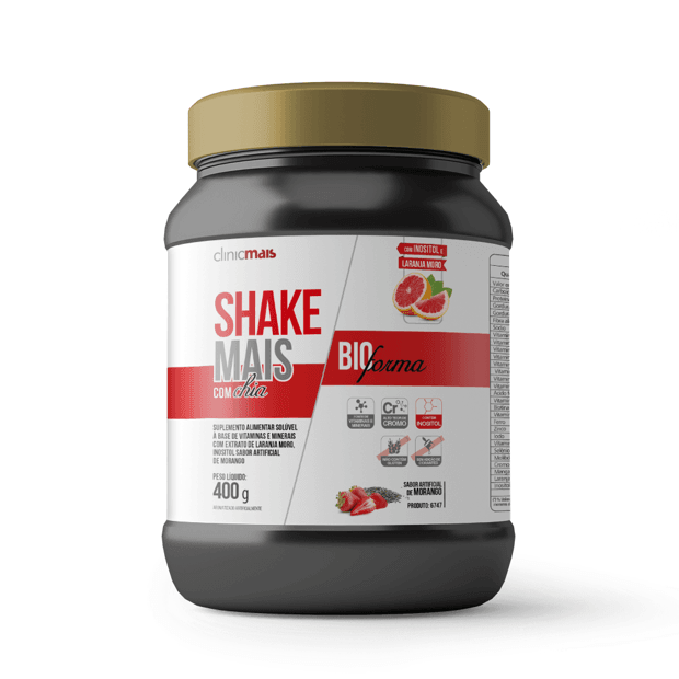 ShakeMais com Chia Bioforma com Laranja Moro - Sabor Morango - 400g